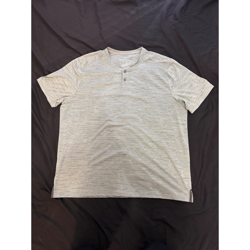 Tommy Bahama Mens XXL Gray Space Dye Short Sleeve Henley Performance Shirt